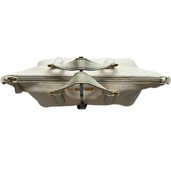 Miu Miu Pebbled Leather Crossbody Shoulder Hand Bag Satchel East West Off White - Picture 7 of 17